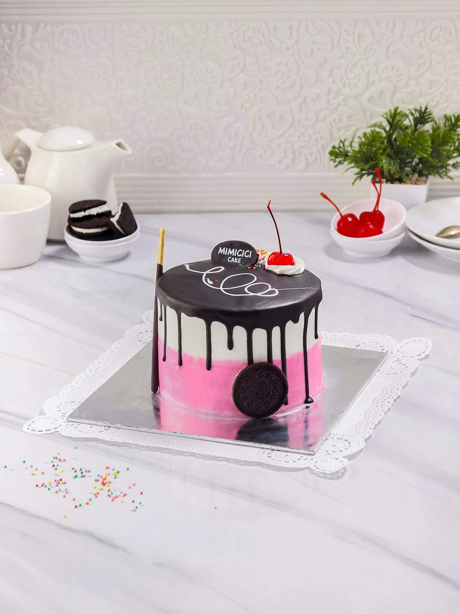 Kue Ulang Tahun Pink Dripcake 12 cm